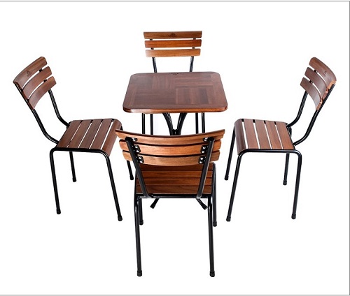 bàn ghế gỗ cafe khung sắt